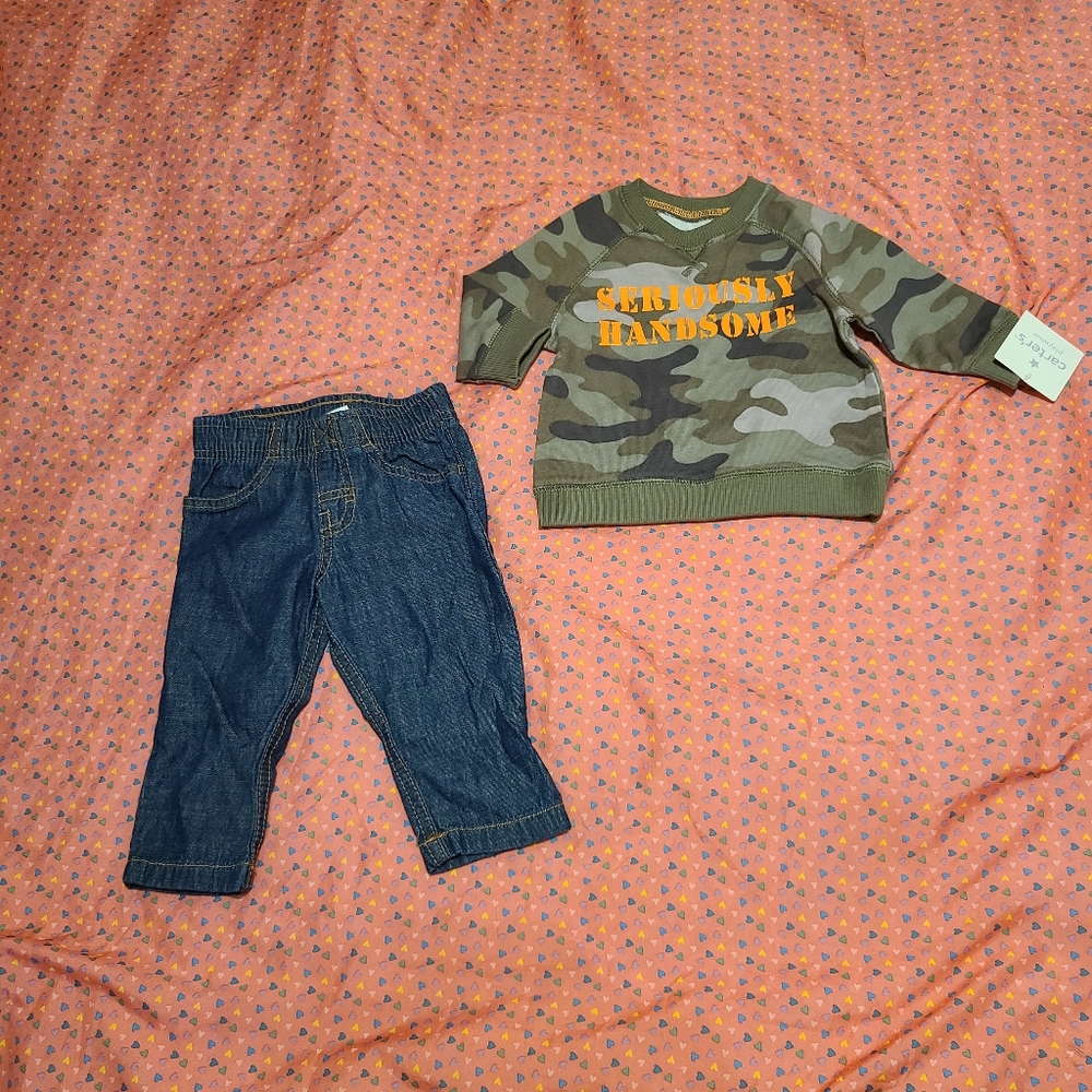 NWT- "Seriously Handsome" Sweatshirt  and Like 🆕 Carter's thin jeans size 6M